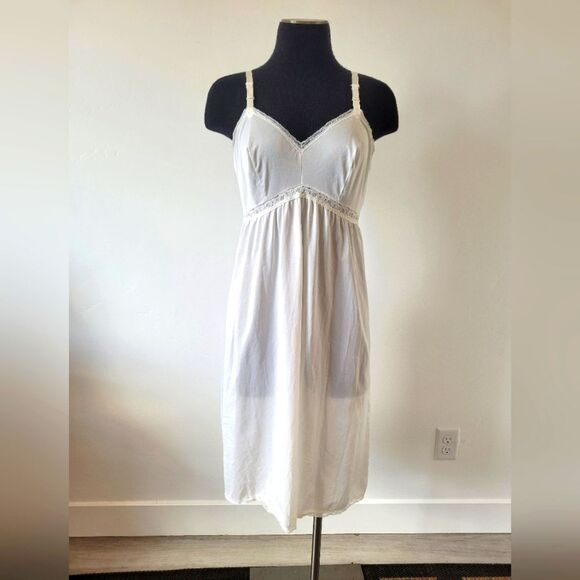 Vintage Leading Lady Nylon Satin Slip White Retro 50s Modest Lingerie Teddy 34 - Picture 1 of 12